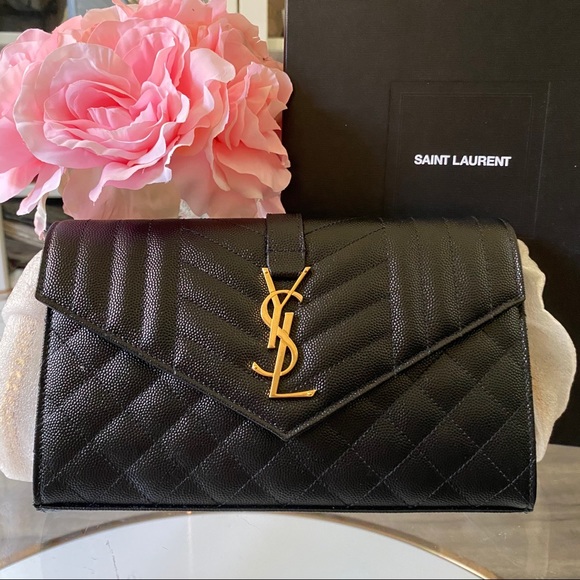 NEW SAINT LAURENT TRIQUILT MEDIUM CHAIN WALLET BLK - Picture 3 of 10